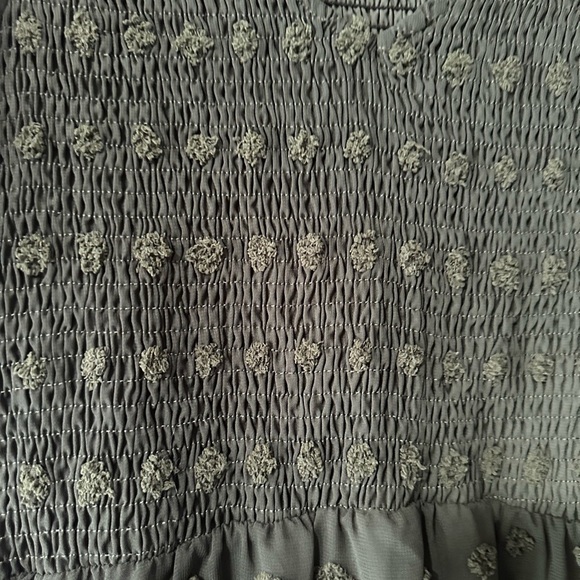 BTFBM Dark Green Mini Boho Smocked Floral Swiss Dot Short Sleeve Dress - Picture 3 of 6